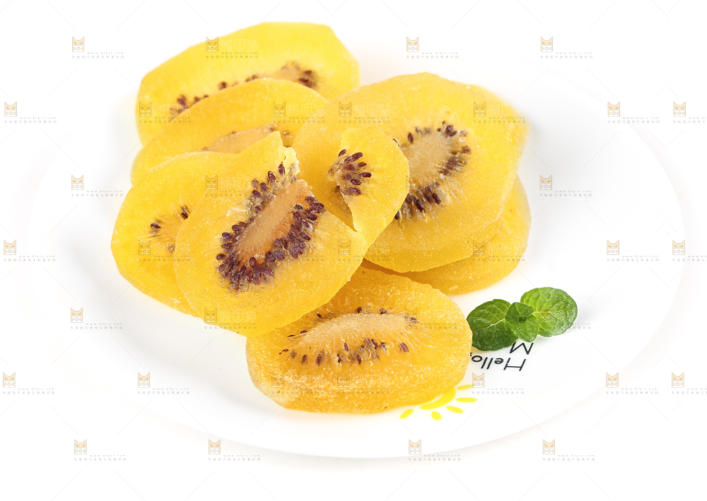 白底上的黄心猕猴桃干