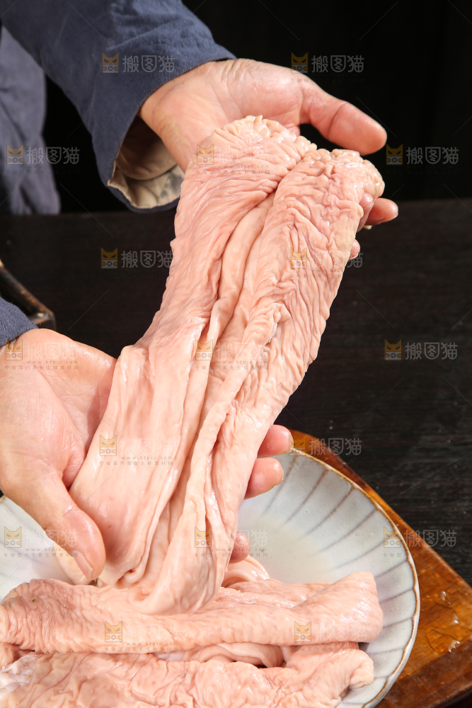深底上的新鲜猪大肠