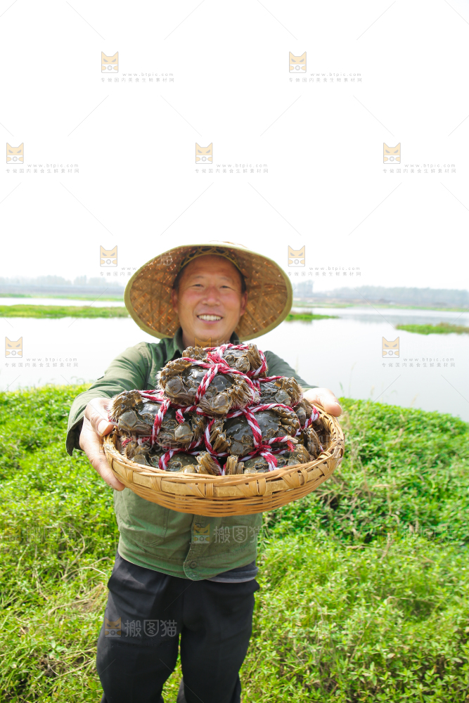 手里拿着阳澄湖大闸蟹