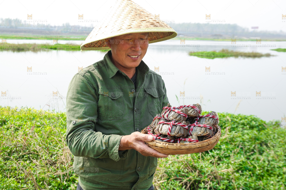 手里拿着阳澄湖大闸蟹