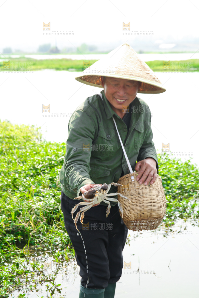 手里拿着阳澄湖大闸蟹