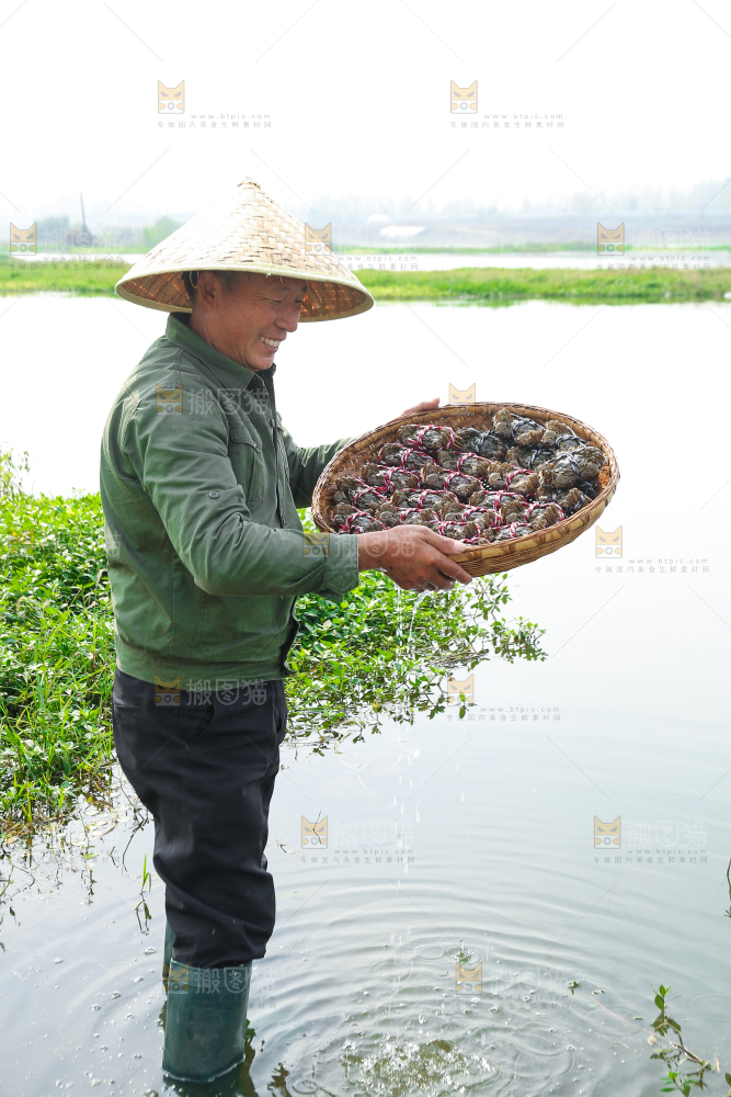 手里拿着阳澄湖大闸蟹
