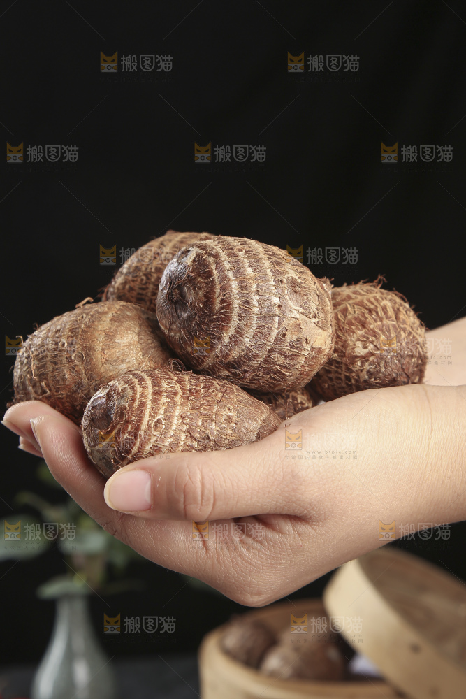 深底上的新鲜小芋头