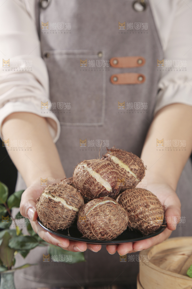 深底上的新鲜小芋头