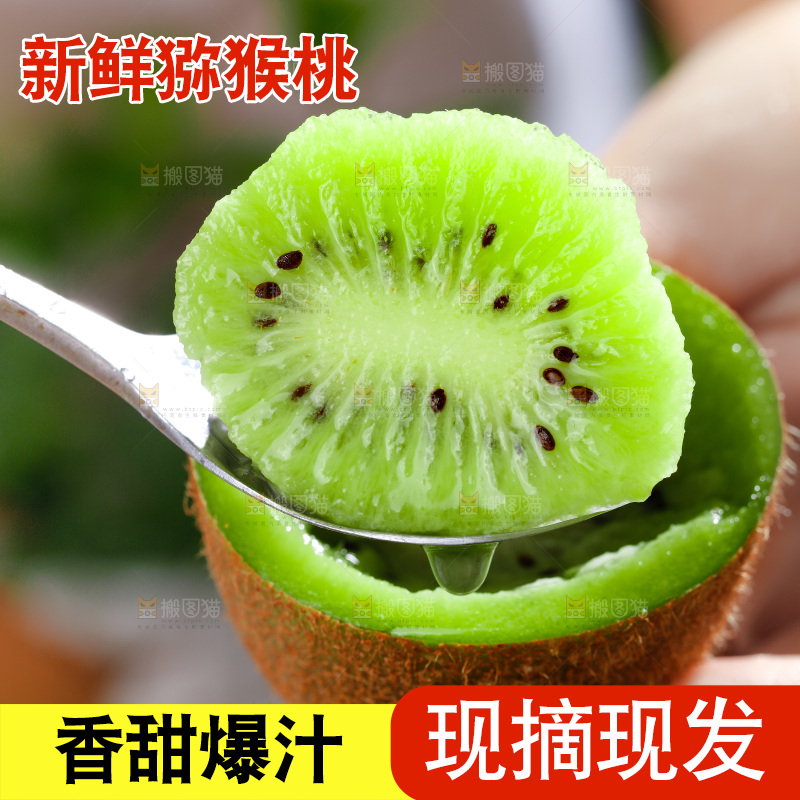 勺子上挖着绿心奇异果果肉
