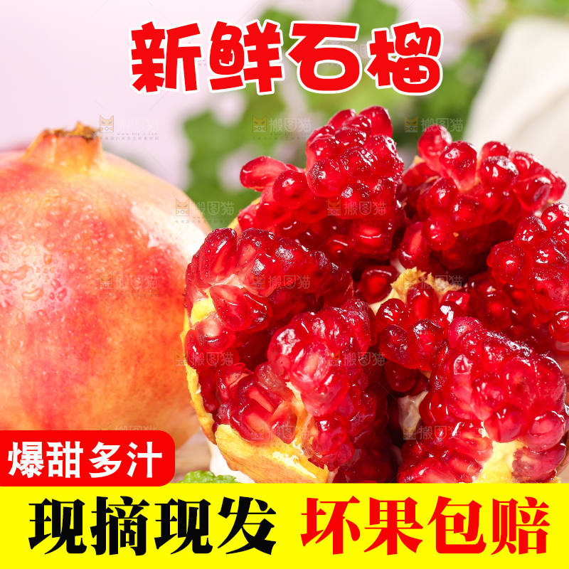 木板上的软籽红石榴
