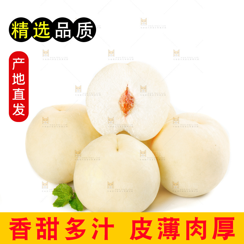 白底上的阳山水蜜桃
