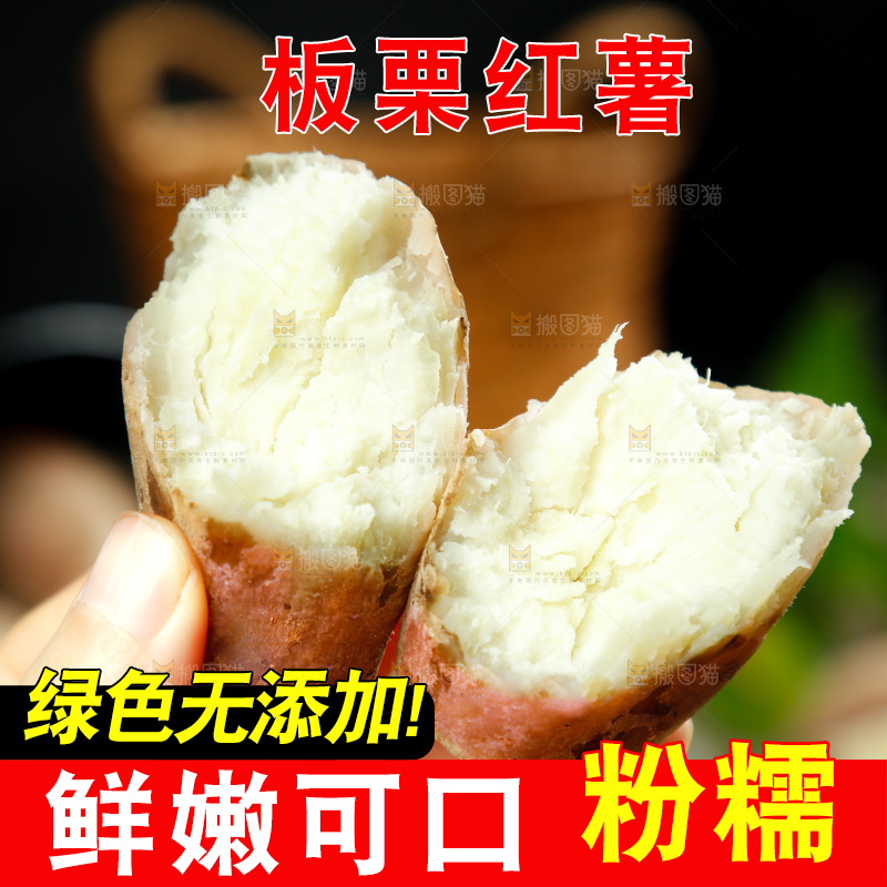 手上拿着白心板栗红薯