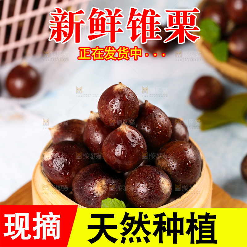 木板上放着一笼锥栗