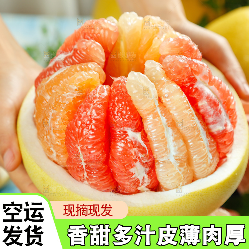 手上捧着三色蜜柚果肉
