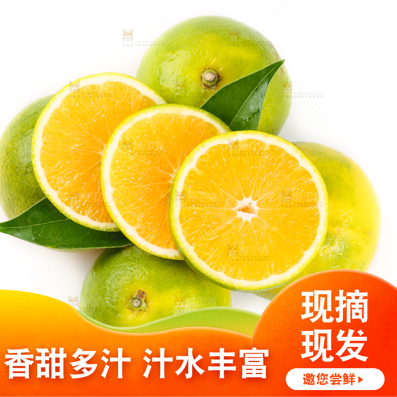 白底上放着一堆桂林夏橙和夏橙果肉