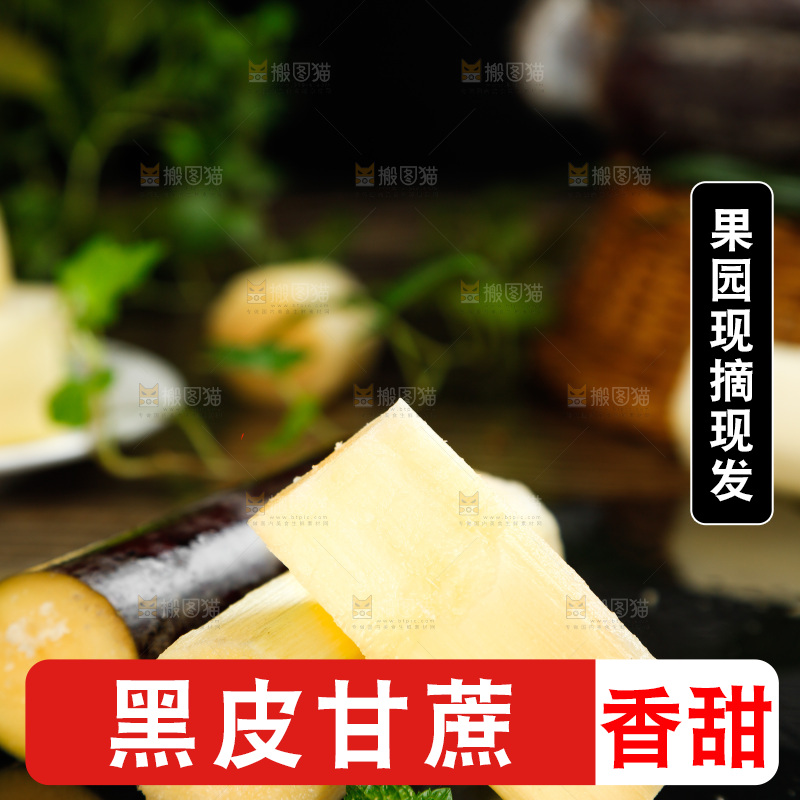 黑底上放着广西黑皮甘蔗