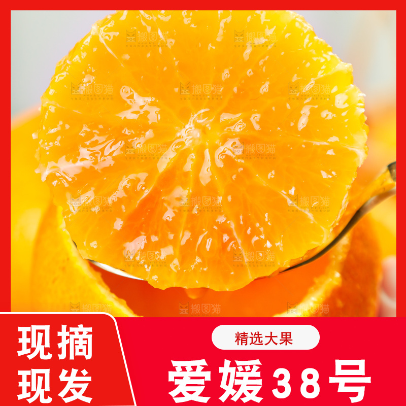 手上拿着果冻橙和勺子上挖着果肉