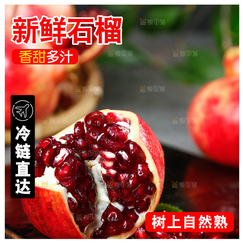 黑底上的软籽石榴