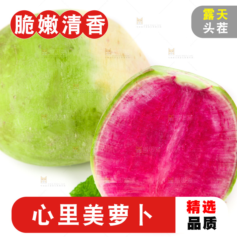 白底上摆放着青皮萝卜