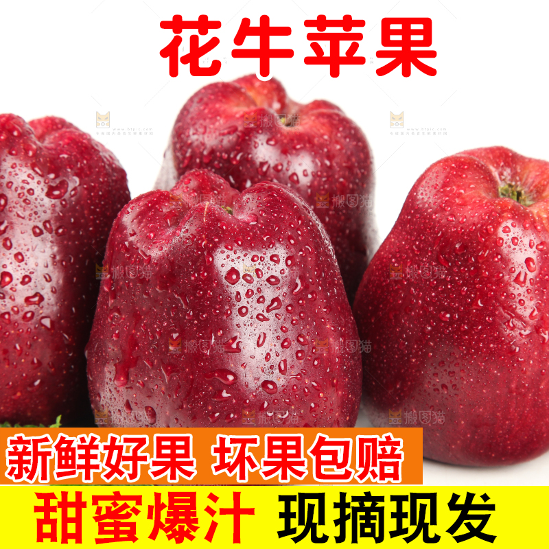 白底上摆放着花牛苹果