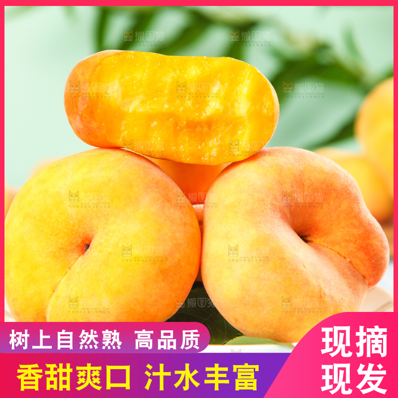 蓝底上放着一盘黄金蟠桃