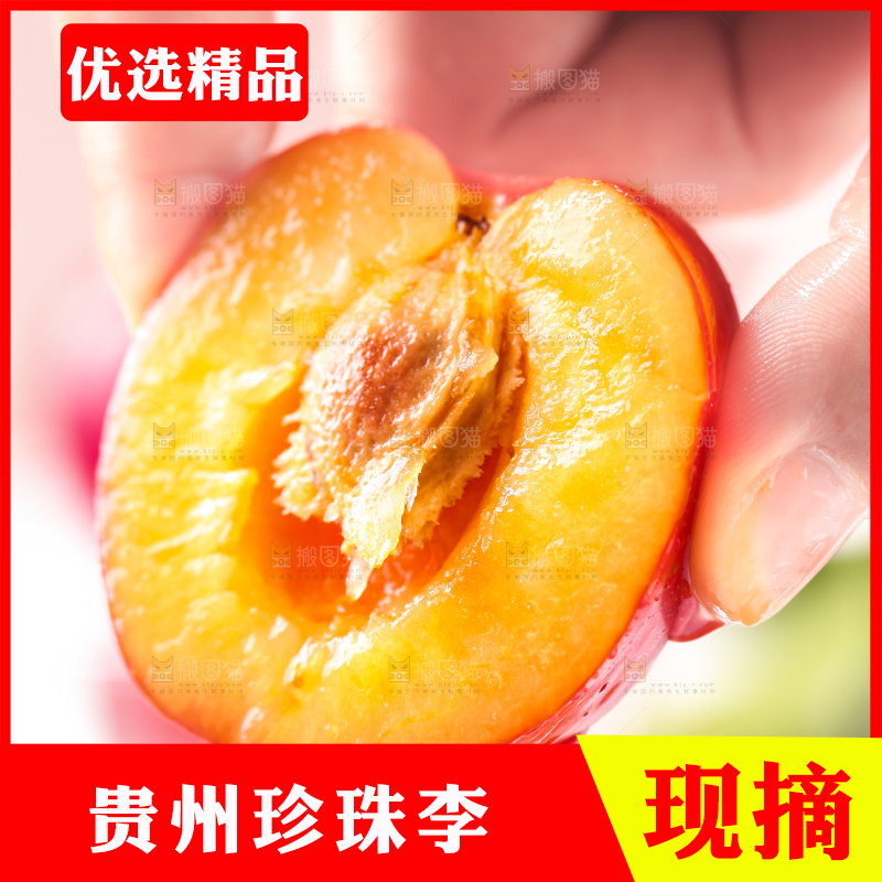 手拿掰开的珍珠李