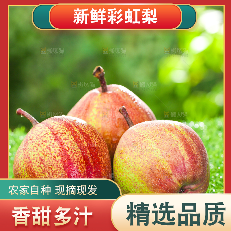 草地上放着早酥红梨子