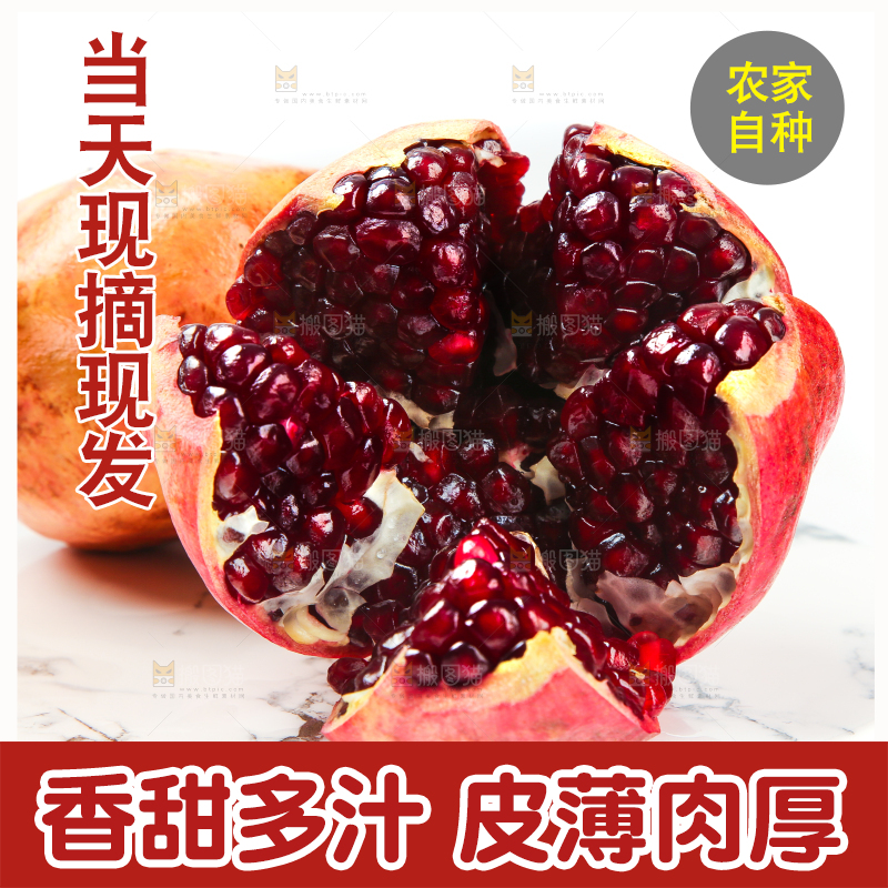白底上摆放着石榴