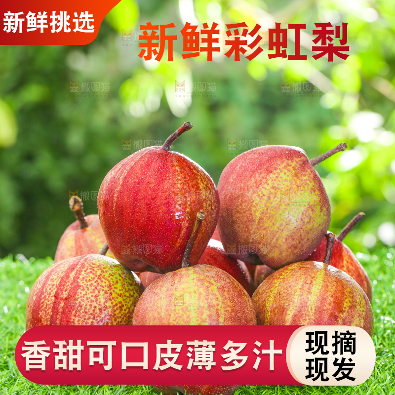 草地上放着早酥红梨子