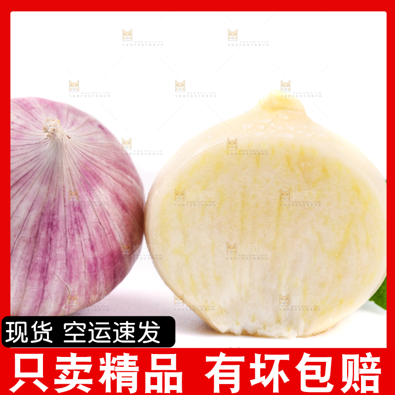 白底上摆放着紫皮独蒜