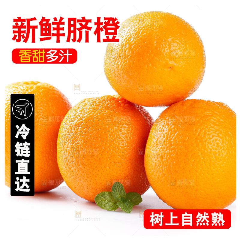 白底上摆放着脐橙