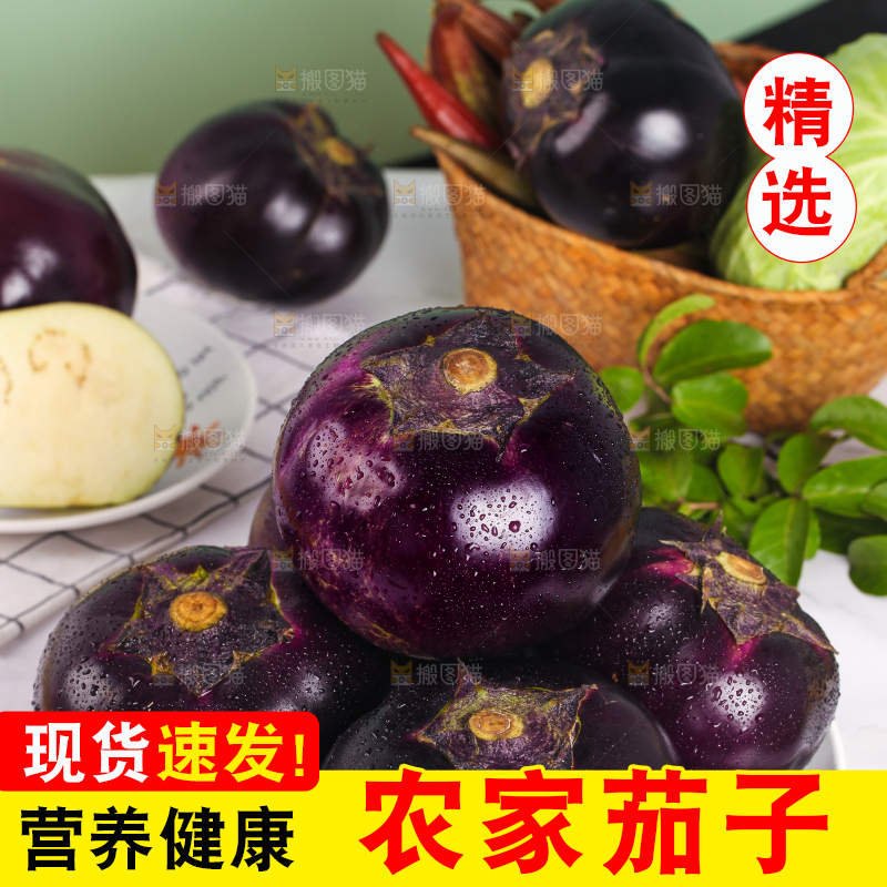 石板上放着一盘紫圆茄子