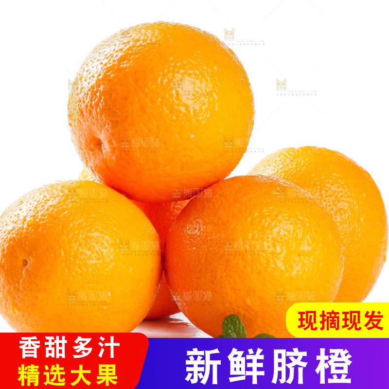 白底上摆放着脐橙