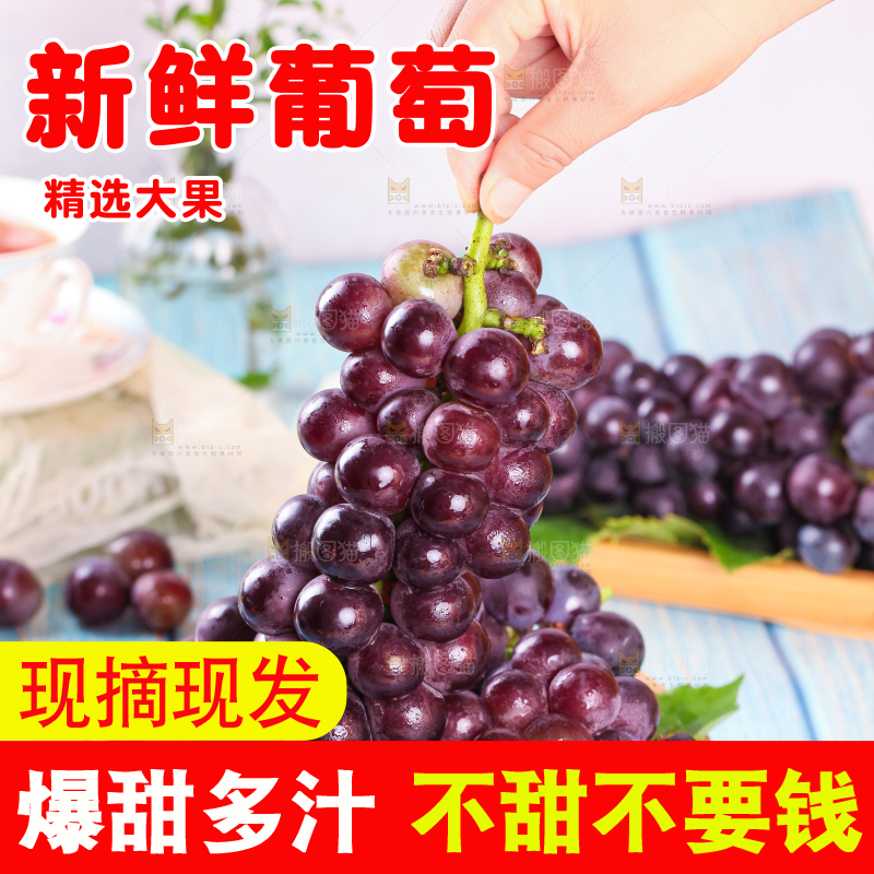 蓝底上放着一盘东北巨峰葡萄