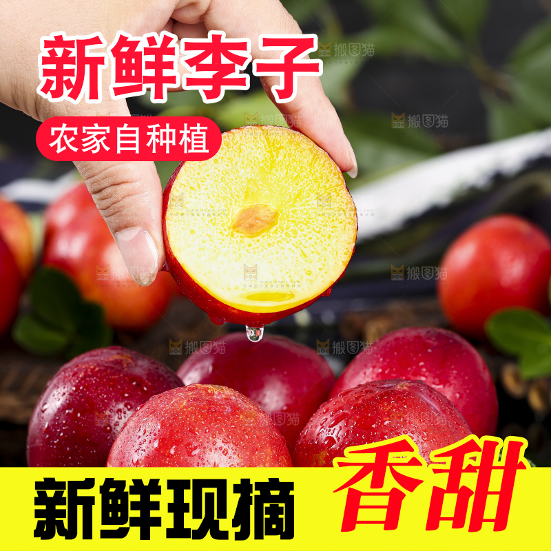 手拿切开的珍珠李