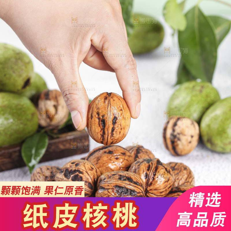 手拿一个新鲜去皮湿核桃