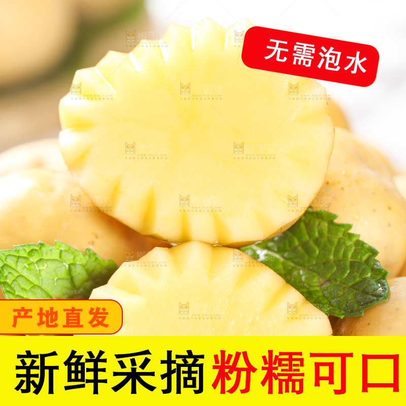 白底上放着切开的富硒小土豆