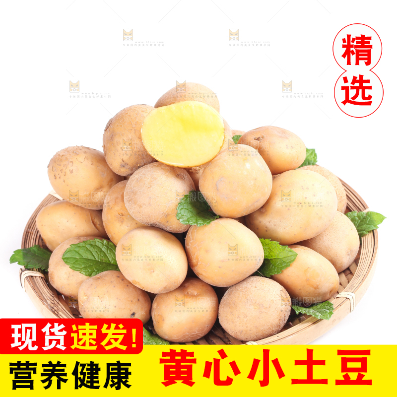 白底上放着一盘小土豆