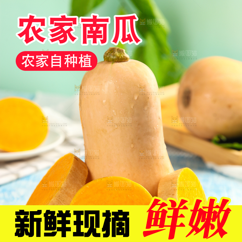 蓝底上放着一盘奶油南瓜