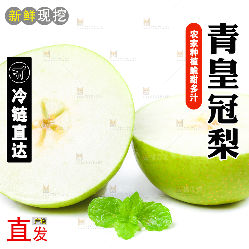 切开的砀山青皮皇冠梨放在白底上