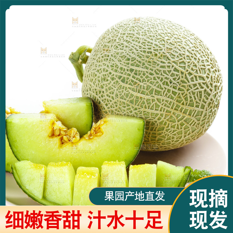 白底上放着切开的玫珑蜜瓜