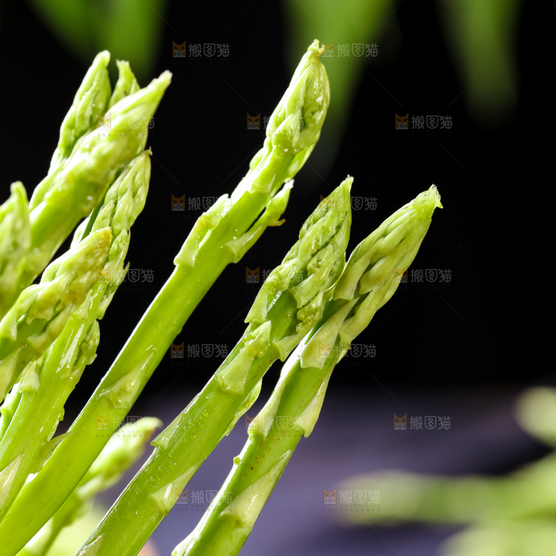 黑石板上的新鲜山东芦笋