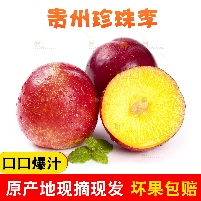 切开的珍珠李放在白底上