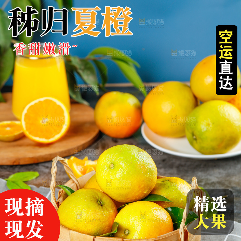 格子布上放着一筐夏橙
