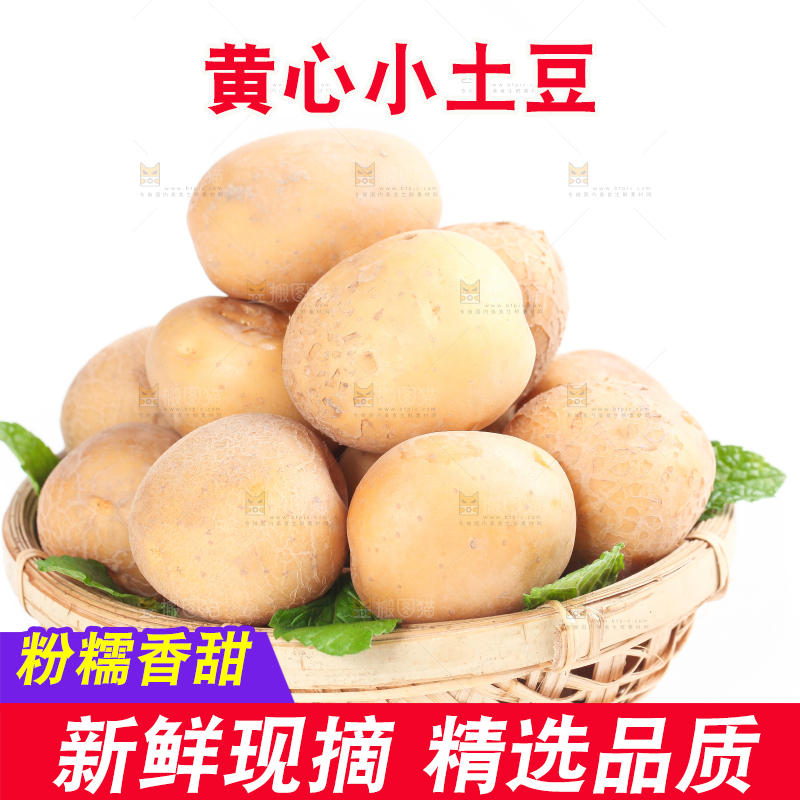 白底上放着一盘小土豆