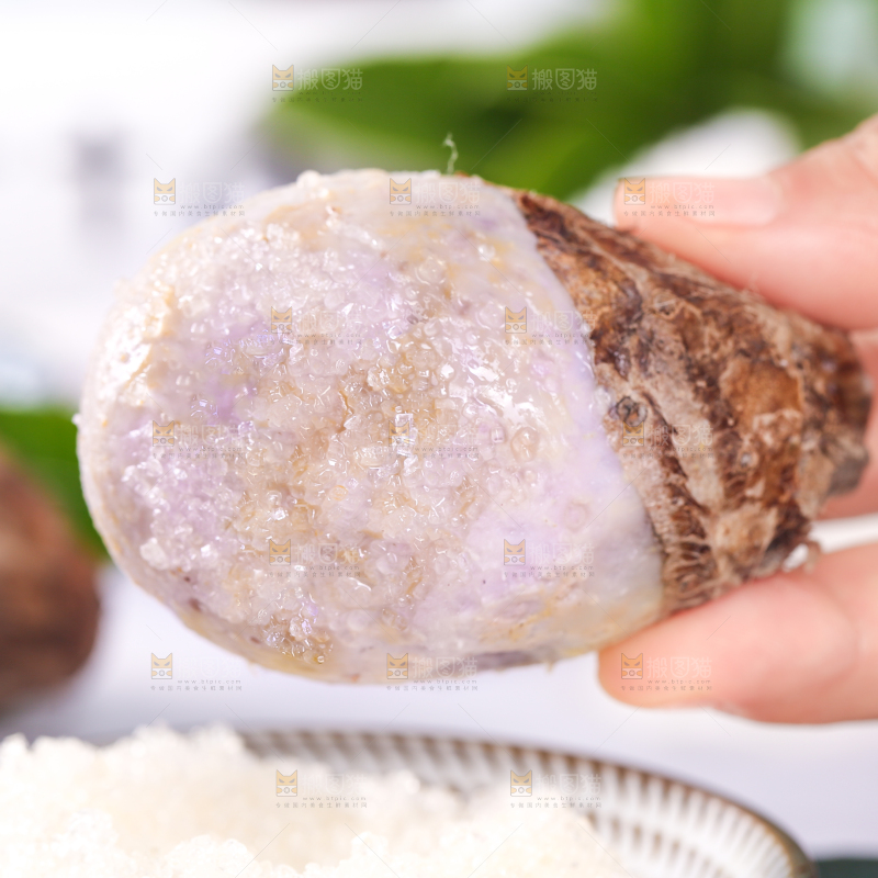 手拿蘸糖的芋头
