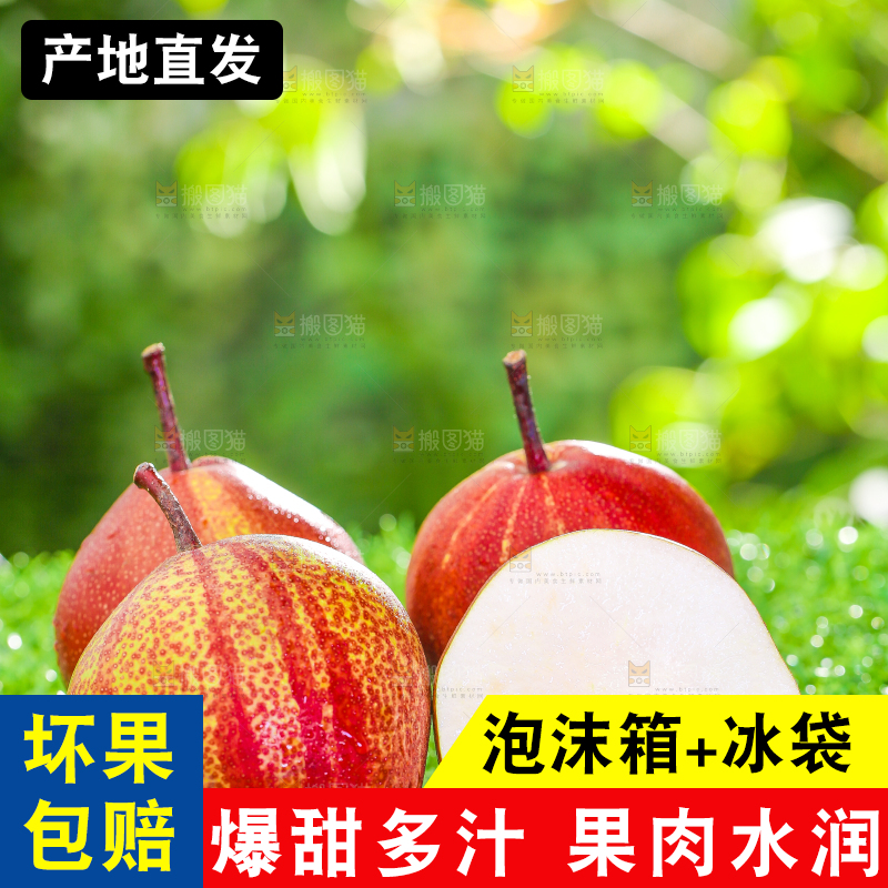 切开的早酥红梨子放在草地上