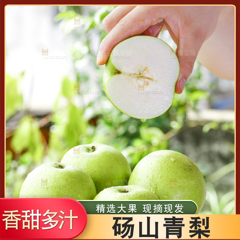 手拿切开的砀山苹果梨