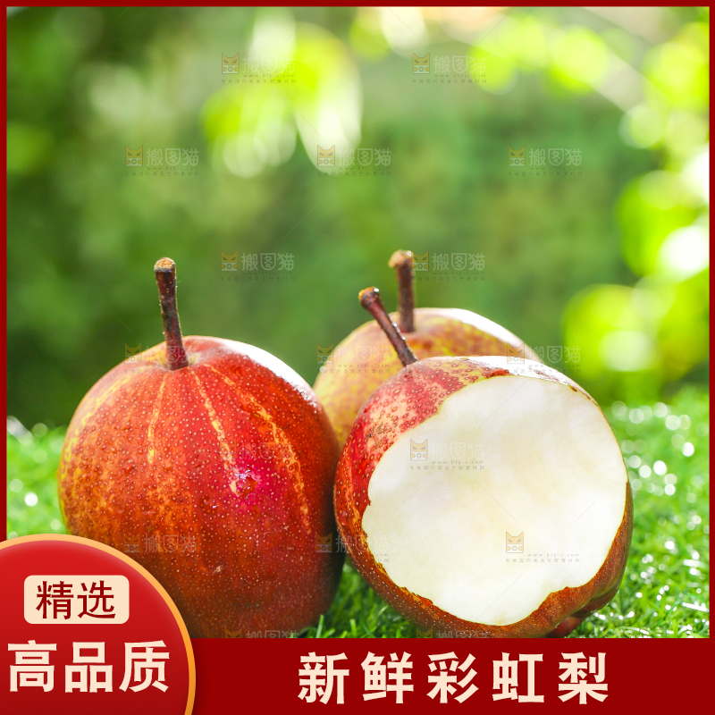草地上放着咬开的彩虹梨