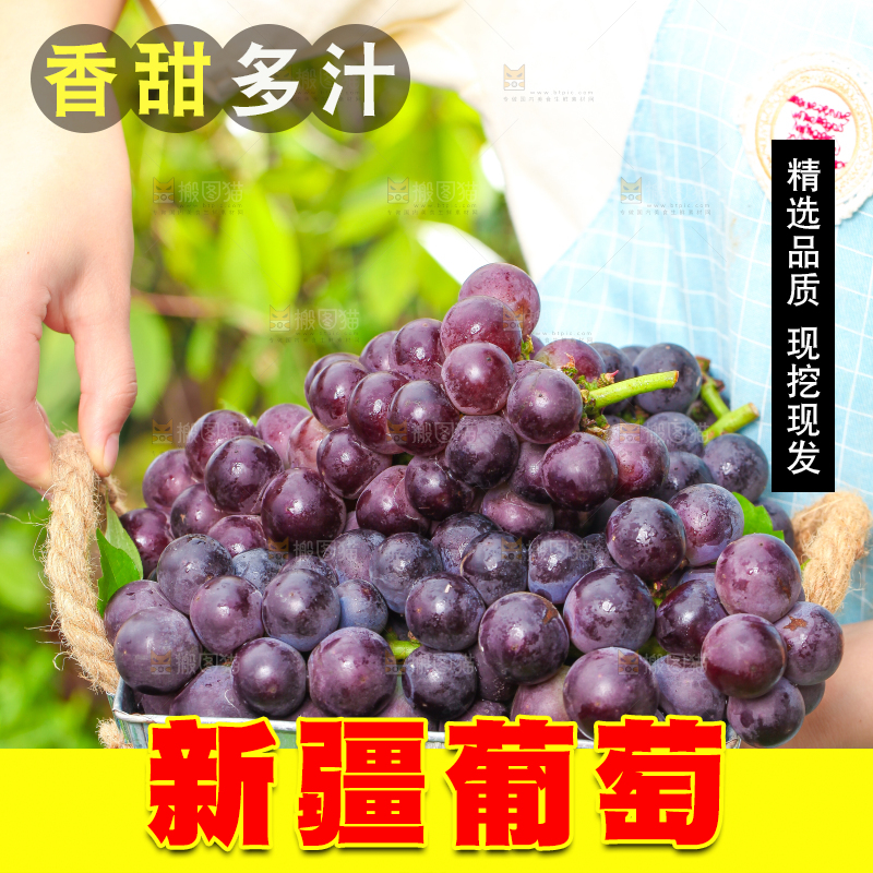 手端一筐巨峰葡萄