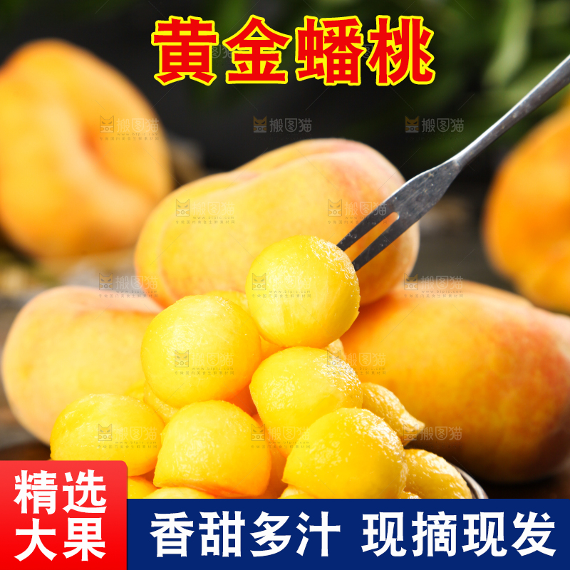 叉子叉着黄蟠桃果肉