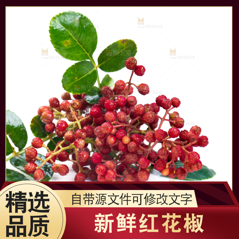 白底上的新鲜花椒
