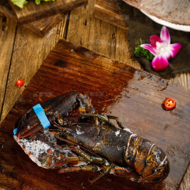 木底上放着上波士顿龙虾