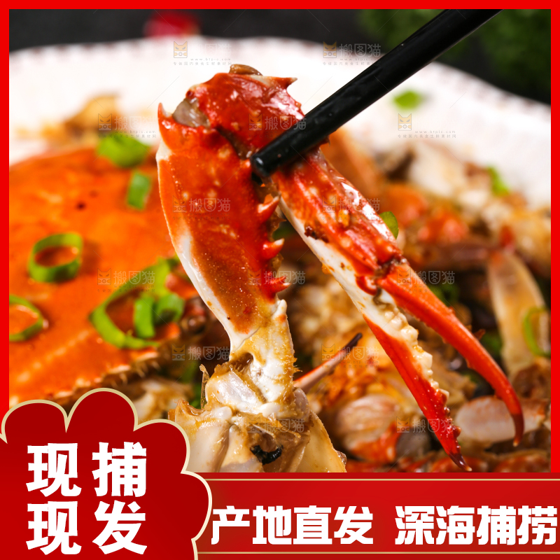 石板上放着一盘红烧梭子蟹